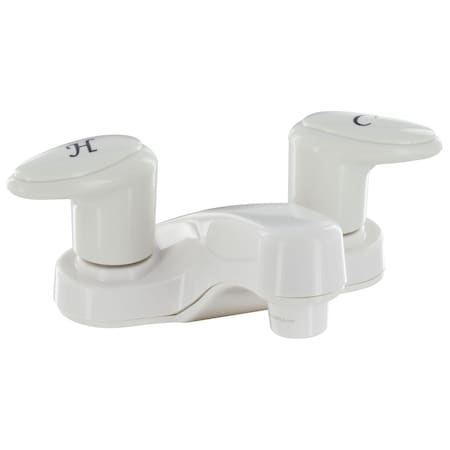 BATHROOM FAUCET, 4IN, 2 LEVER, 1/4 TURN, PLASTIC, WHITE